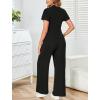 imageOYOANGLE Womens Maternity Lounge Set 2 Piece Ribbed Knit Short Sleeve Top and Pants Pajama Set SleepwearBlack