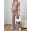 imageOYOANGLE Womens Maternity Lounge Set 2 Piece Ribbed Knit Short Sleeve Top and Pants Pajama Set SleepwearDusty Pink