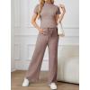 imageOYOANGLE Womens Maternity Lounge Set 2 Piece Ribbed Knit Short Sleeve Top and Pants Pajama Set SleepwearDusty Pink
