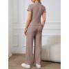imageOYOANGLE Womens Maternity Lounge Set 2 Piece Ribbed Knit Short Sleeve Top and Pants Pajama Set SleepwearDusty Pink