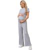 imageOYOANGLE Womens Maternity Lounge Set 2 Piece Ribbed Knit Short Sleeve Top and Pants Pajama Set SleepwearGrey