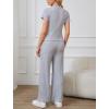 imageOYOANGLE Womens Maternity Lounge Set 2 Piece Ribbed Knit Short Sleeve Top and Pants Pajama Set SleepwearGrey