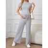 imageOYOANGLE Womens Maternity Lounge Set 2 Piece Ribbed Knit Short Sleeve Top and Pants Pajama Set SleepwearGrey