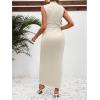 imageOYOANGLE Womens Maternity Mock Neck Sleeveless Ruched Dress Pregnancy Bodycon Maxi Tank DressesApricot