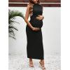 imageOYOANGLE Womens Maternity Mock Neck Sleeveless Ruched Dress Pregnancy Bodycon Maxi Tank DressesBlack