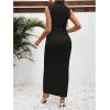 imageOYOANGLE Womens Maternity Mock Neck Sleeveless Ruched Dress Pregnancy Bodycon Maxi Tank DressesBlack