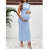 imageOYOANGLE Womens Maternity Mock Neck Sleeveless Ruched Dress Pregnancy Bodycon Maxi Tank DressesBlue