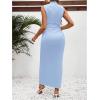 imageOYOANGLE Womens Maternity Mock Neck Sleeveless Ruched Dress Pregnancy Bodycon Maxi Tank DressesBlue