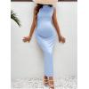 imageOYOANGLE Womens Maternity Mock Neck Sleeveless Ruched Dress Pregnancy Bodycon Maxi Tank DressesBlue