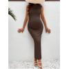 imageOYOANGLE Womens Maternity Mock Neck Sleeveless Ruched Dress Pregnancy Bodycon Maxi Tank DressesCoffee Brown