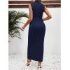 imageOYOANGLE Womens Maternity Mock Neck Sleeveless Ruched Dress Pregnancy Bodycon Maxi Tank DressesDeep Blue