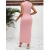 imageOYOANGLE Womens Maternity Mock Neck Sleeveless Ruched Dress Pregnancy Bodycon Maxi Tank DressesPink