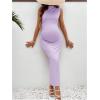 imageOYOANGLE Womens Maternity Mock Neck Sleeveless Ruched Dress Pregnancy Bodycon Maxi Tank DressesPurple