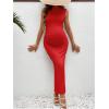 imageOYOANGLE Womens Maternity Mock Neck Sleeveless Ruched Dress Pregnancy Bodycon Maxi Tank DressesRed