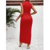 imageOYOANGLE Womens Maternity Mock Neck Sleeveless Ruched Dress Pregnancy Bodycon Maxi Tank DressesRed