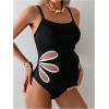 imageOYOANGLE Womens Maternity One Piece Swimsuits Cut Out Spaghetti Strap Pregnancy Bathing Suits SwimwearBlack and White