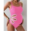 imageOYOANGLE Womens Maternity One Piece Swimsuits Cut Out Spaghetti Strap Pregnancy Bathing Suits SwimwearPink