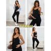 imageOYOANGLE Womens Maternity Ribbed Knit Cami Jumpsuit Button Spaghetti Strap Pregnancy Romper with PocketsBlack