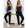 imageOYOANGLE Womens Maternity Ribbed Knit Cami Jumpsuit Button Spaghetti Strap Pregnancy Romper with PocketsBlack