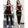 imageOYOANGLE Womens Maternity Ribbed Knit Cami Jumpsuit Button Spaghetti Strap Pregnancy Romper with PocketsBlack