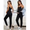 imageOYOANGLE Womens Maternity Ribbed Knit Cami Jumpsuit Button Spaghetti Strap Pregnancy Romper with PocketsBlack