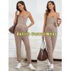 imageOYOANGLE Womens Maternity Ribbed Knit Cami Jumpsuit Button Spaghetti Strap Pregnancy Romper with PocketsBrown