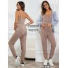 imageOYOANGLE Womens Maternity Ribbed Knit Cami Jumpsuit Button Spaghetti Strap Pregnancy Romper with PocketsBrown