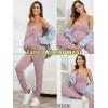 imageOYOANGLE Womens Maternity Ribbed Knit Cami Jumpsuit Button Spaghetti Strap Pregnancy Romper with PocketsBurgundy