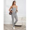 imageOYOANGLE Womens Maternity Ribbed Knit Cami Jumpsuit Button Spaghetti Strap Pregnancy Romper with PocketsLight Grey