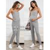 imageOYOANGLE Womens Maternity Ribbed Knit Cami Jumpsuit Button Spaghetti Strap Pregnancy Romper with PocketsLight Grey
