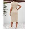 imageOYOANGLE Womens Maternity Ribbed Knit Dress Crew Neck Short Sleeve Pregnancy Midi DressesApricot