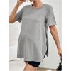 imageOYOANGLE Womens Maternity Shirts Split Hem Short Sleeve Loose Tunic Tops Tee Casual Pregnancy ClothesDark Grey