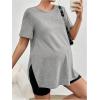 imageOYOANGLE Womens Maternity Shirts Split Hem Short Sleeve Loose Tunic Tops Tee Casual Pregnancy ClothesDark Grey