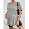 imageOYOANGLE Womens Maternity Shirts Split Hem Short Sleeve Loose Tunic Tops Tee Casual Pregnancy ClothesDark Grey