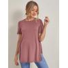 imageOYOANGLE Womens Maternity Shirts Split Hem Short Sleeve Loose Tunic Tops Tee Casual Pregnancy ClothesDusty Pink