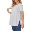 imageOYOANGLE Womens Maternity Shirts Split Hem Short Sleeve Loose Tunic Tops Tee Casual Pregnancy ClothesLight Grey