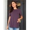 imageOYOANGLE Womens Maternity Shirts Split Hem Short Sleeve Loose Tunic Tops Tee Casual Pregnancy ClothesLight Purple
