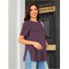 imageOYOANGLE Womens Maternity Shirts Split Hem Short Sleeve Loose Tunic Tops Tee Casual Pregnancy ClothesLight Purple
