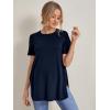 imageOYOANGLE Womens Maternity Shirts Split Hem Short Sleeve Loose Tunic Tops Tee Casual Pregnancy ClothesNavy