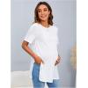 imageOYOANGLE Womens Maternity Shirts Split Hem Short Sleeve Loose Tunic Tops Tee Casual Pregnancy ClothesWhite