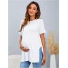 imageOYOANGLE Womens Maternity Shirts Split Hem Short Sleeve Loose Tunic Tops Tee Casual Pregnancy ClothesWhite