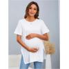 imageOYOANGLE Womens Maternity Shirts Split Hem Short Sleeve Loose Tunic Tops Tee Casual Pregnancy ClothesWhite