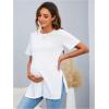 imageOYOANGLE Womens Maternity Shirts Split Hem Short Sleeve Loose Tunic Tops Tee Casual Pregnancy ClothesWhite