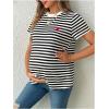 imageOYOANGLE Womens Maternity Shirts Striped Print Short Sleeve Crew Neck Tee Shirt Pregnancy TopsBlack