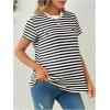 imageOYOANGLE Womens Maternity Shirts Striped Print Short Sleeve Crew Neck Tee Shirt Pregnancy TopsBlack