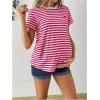 imageOYOANGLE Womens Maternity Shirts Striped Print Short Sleeve Crew Neck Tee Shirt Pregnancy TopsHot Pink