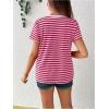 imageOYOANGLE Womens Maternity Shirts Striped Print Short Sleeve Crew Neck Tee Shirt Pregnancy TopsHot Pink