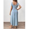 imageOYOANGLE Womens Maternity Short Sleeve Midi Dress Deep V Neck Flowy Pregnancy Long DressesBlue