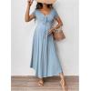 imageOYOANGLE Womens Maternity Short Sleeve Midi Dress Deep V Neck Flowy Pregnancy Long DressesBlue