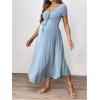 imageOYOANGLE Womens Maternity Short Sleeve Midi Dress Deep V Neck Flowy Pregnancy Long DressesBlue
